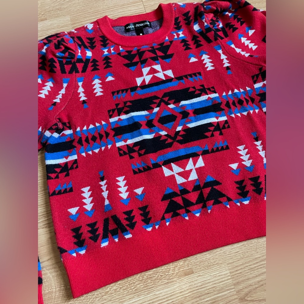 Aqua Pendleton Red Sweater Small - image 2